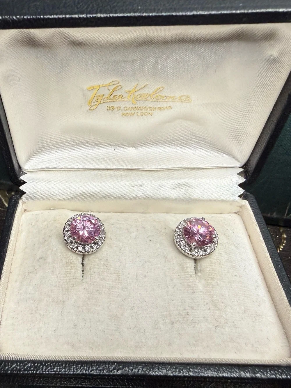 VTG Silver Tone Pink CZ Stud Earrings